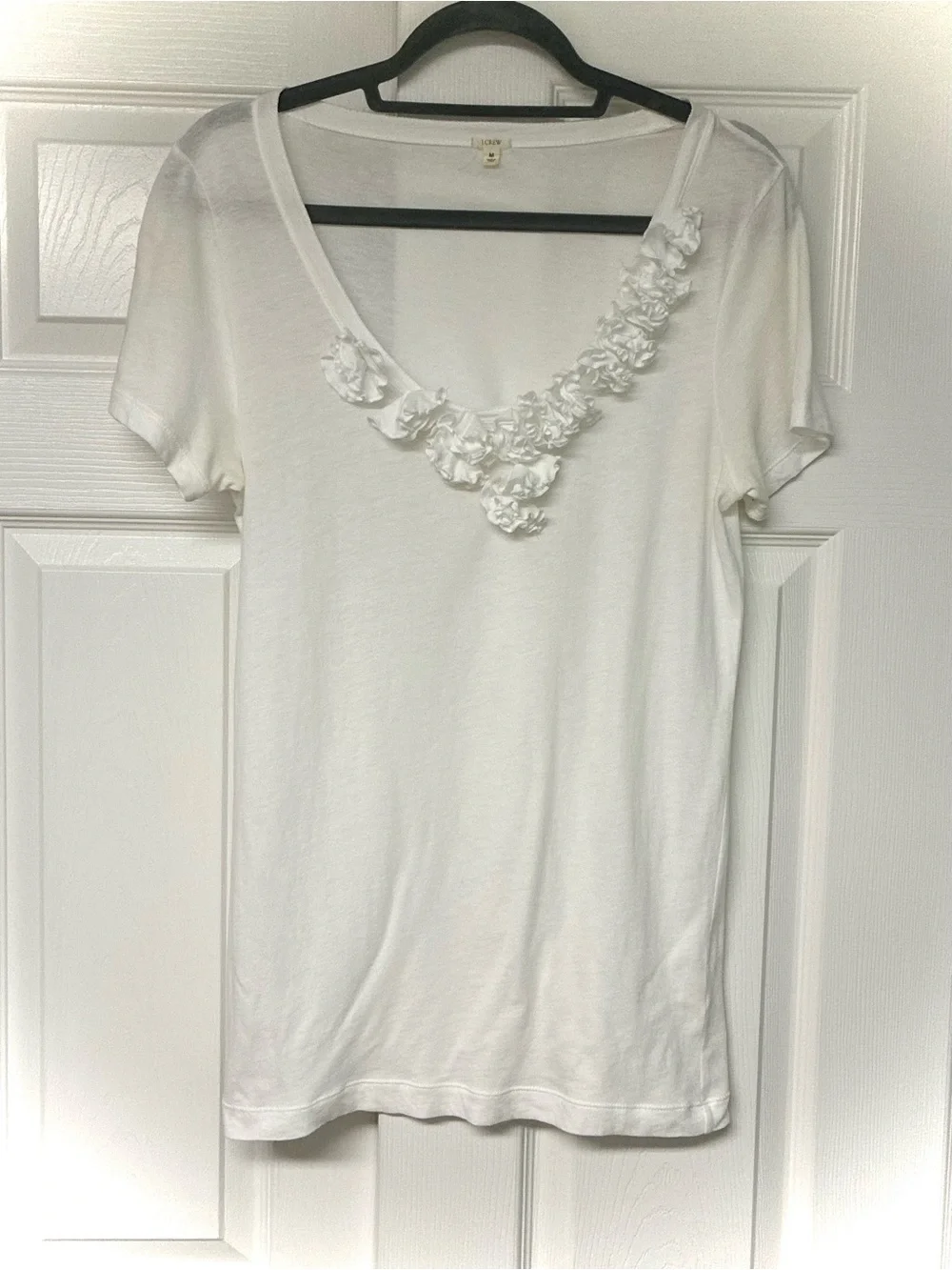 J. Crew Tissue Cotton Tee, Oversized, Scoop Neck, Rosettes, EUC. White, Size Med